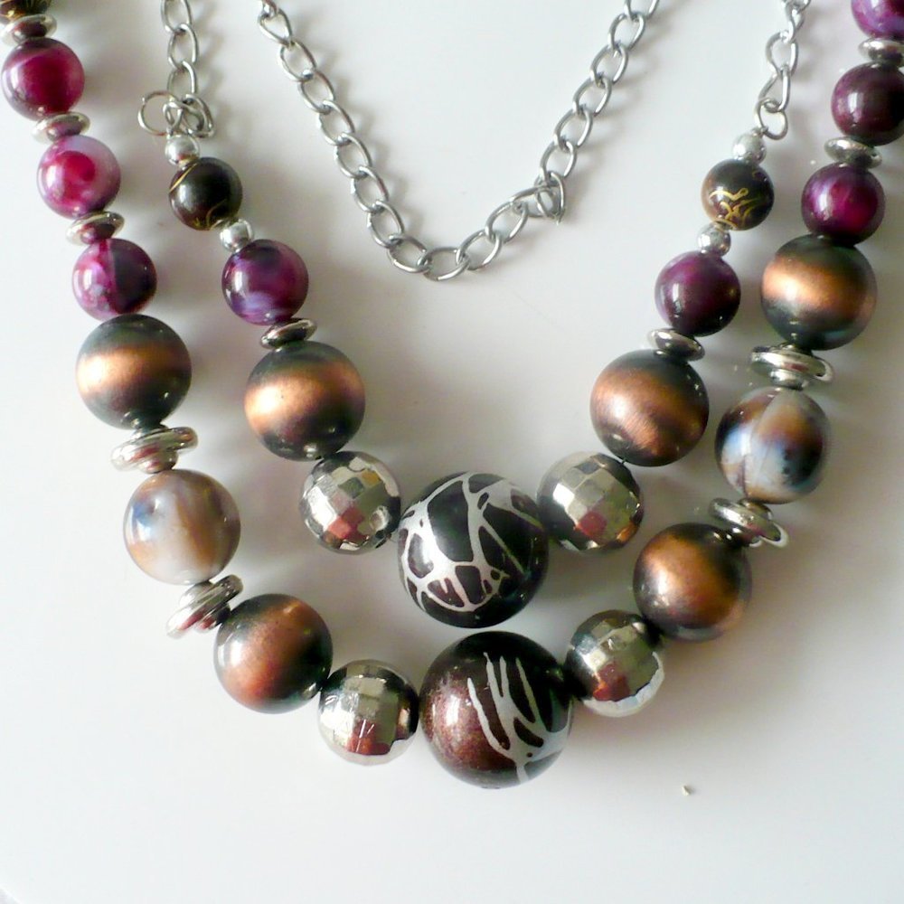 ❤️ Beautiful Lampwork Beaded Purple-Brown Necklace
